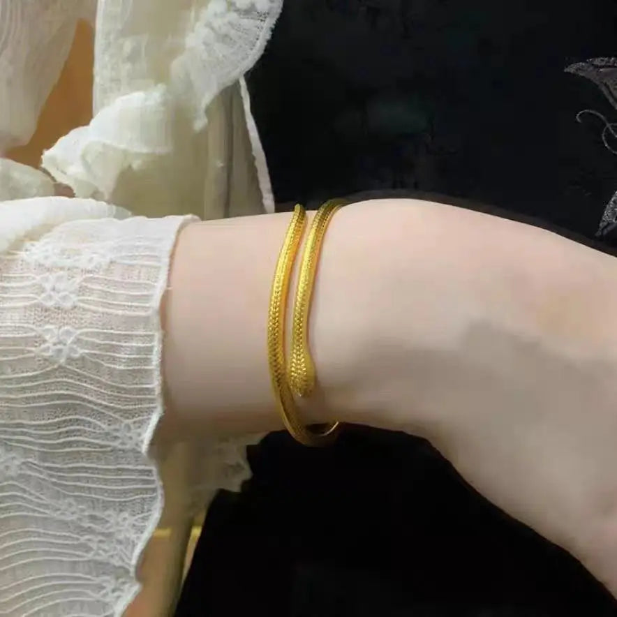 Bracelet en forme de serpent, en or pur, or 24 carats, pour femme, bracelet réglable, à la mode,