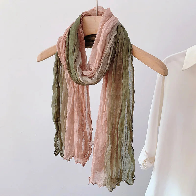 Écharpe en Coton et Lin Dégradé pour Femme, Châle, Version Coréenne,