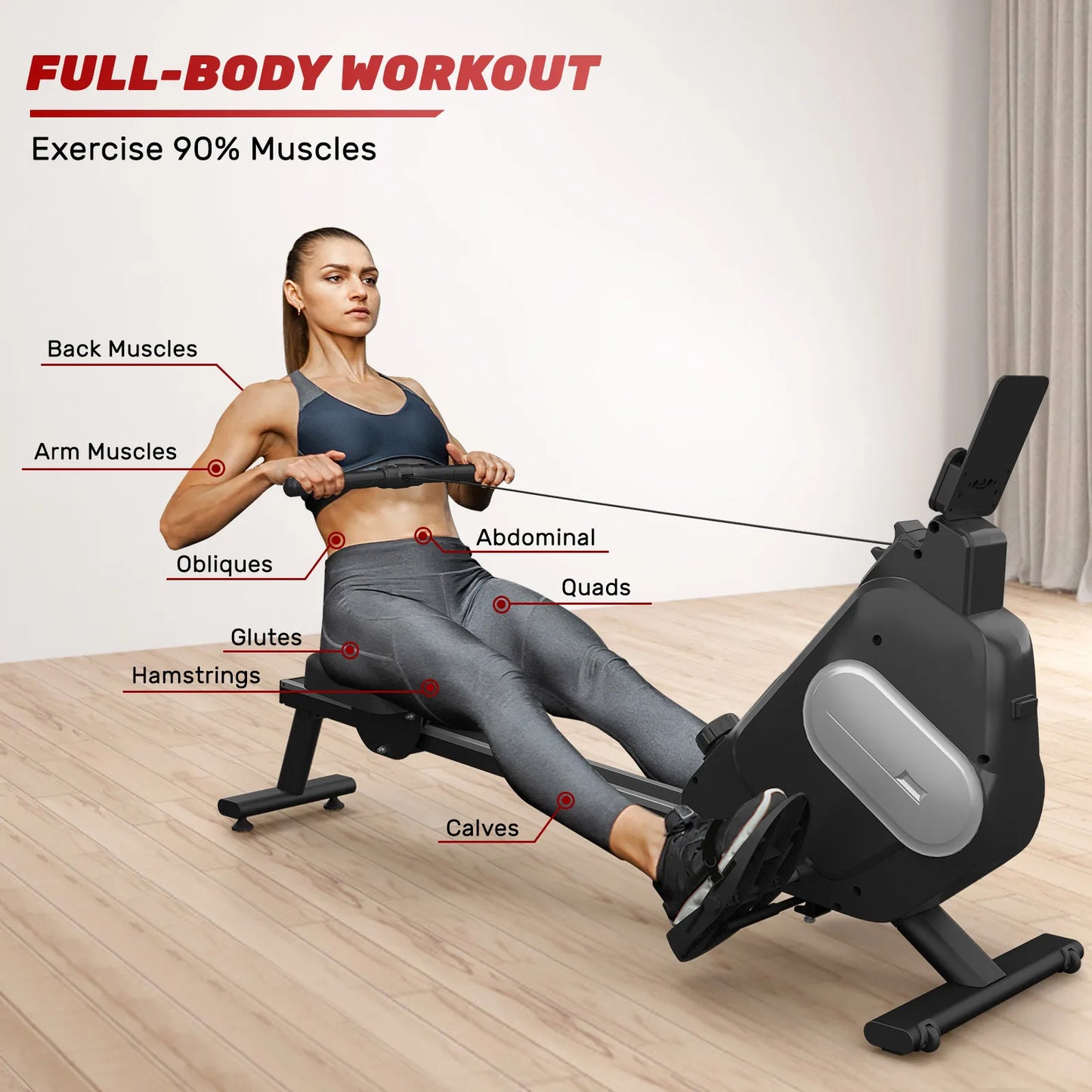 Rameur Magnétique Pliable avec Écran LCD, Charge Maximale de 120kg