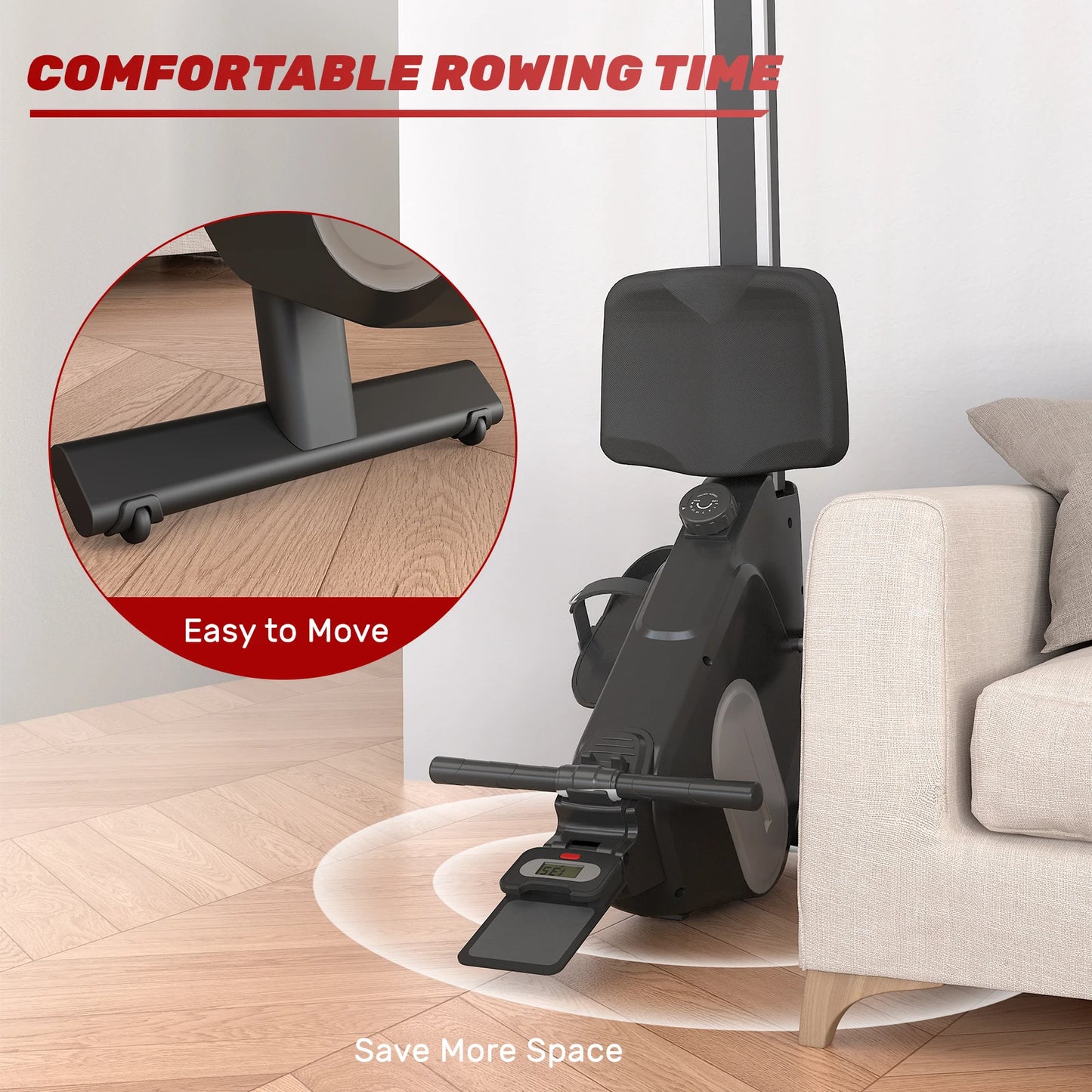 Rameur Magnétique Pliable avec Écran LCD, Charge Maximale de 120kg