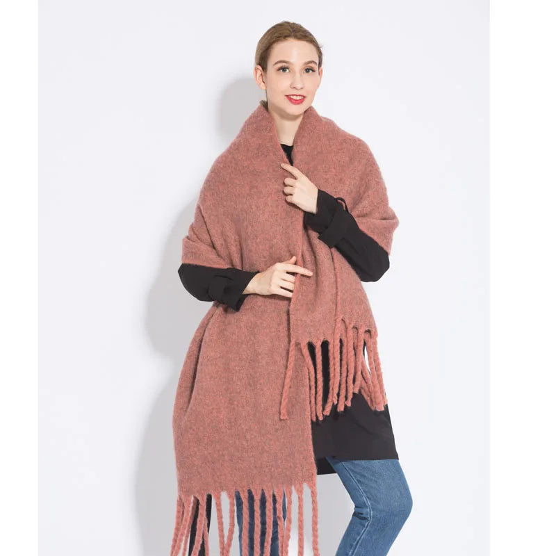 a-écharpe d'hiver, chaud, couleur unie, couverture longue -a