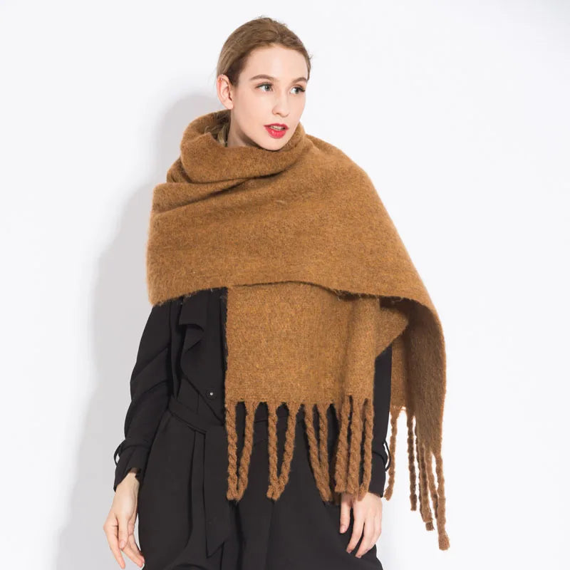 a-écharpe d'hiver, chaud, couleur unie, couverture longue -a