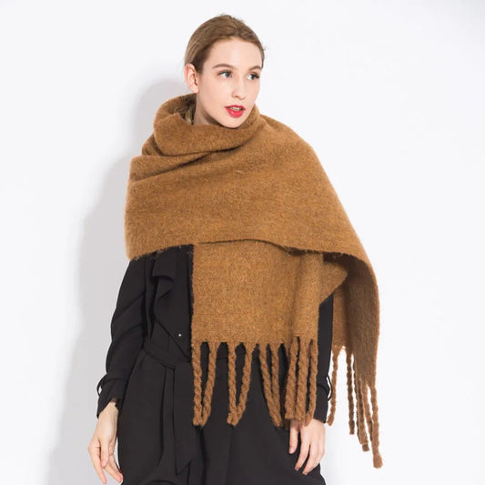 a-écharpe d'hiver, chaud, couleur unie, couverture longue -a