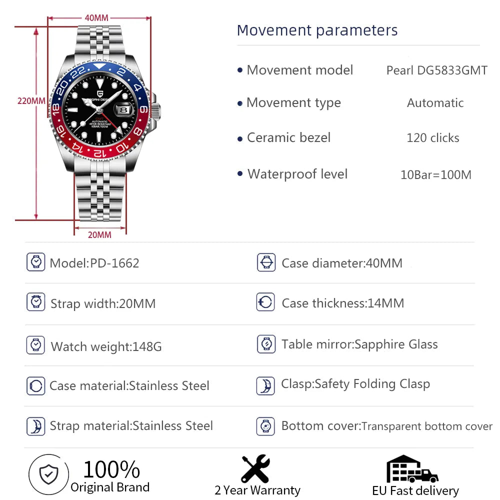 montre-bracelet mécanique pour homme
