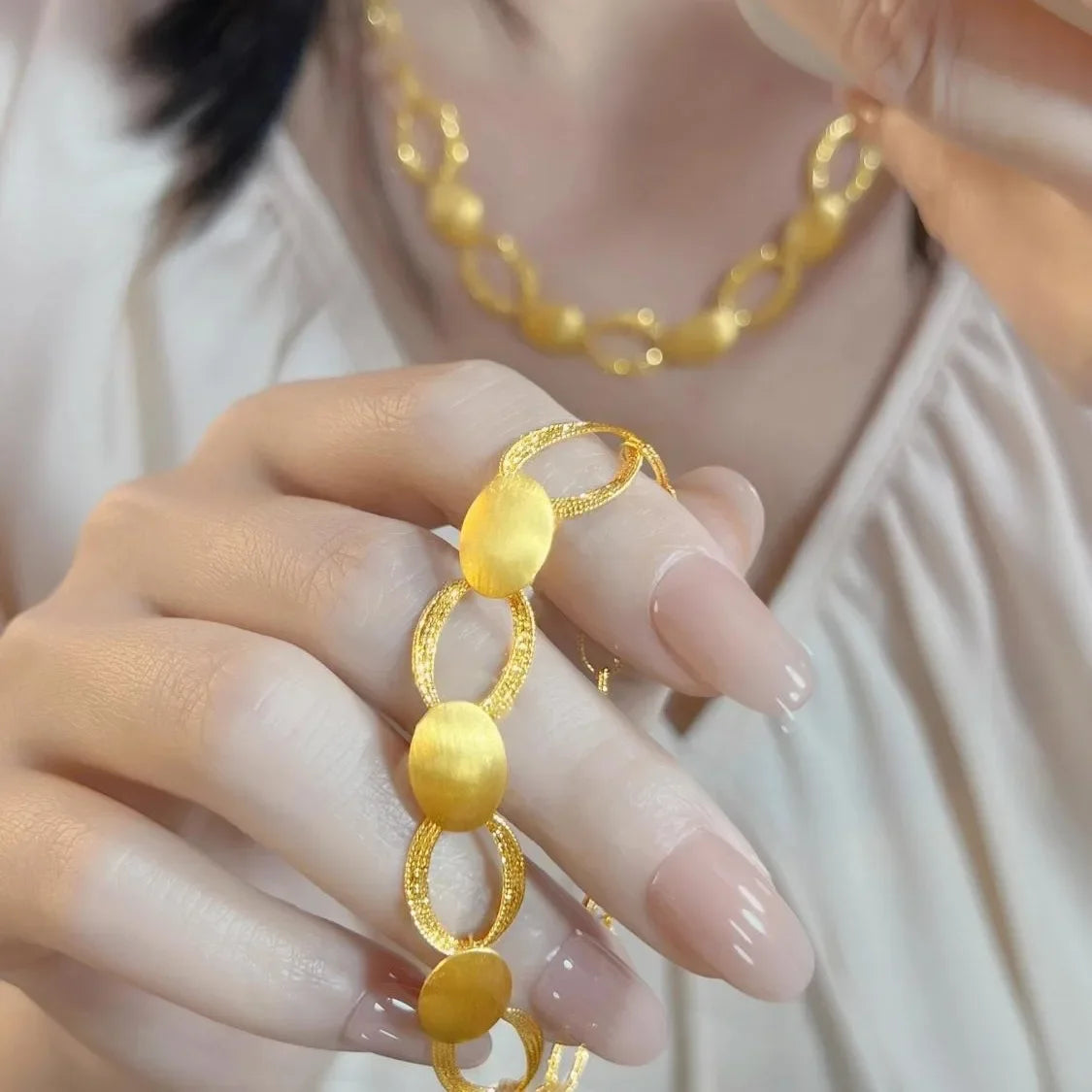or véritable 24 carats, artisanat brossé, collier narimbriqué, bracelet en or,