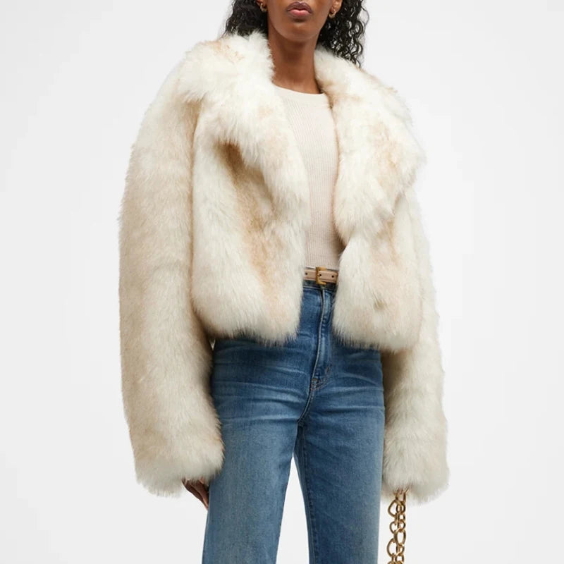veste en fausse fourrure de renard pour femme