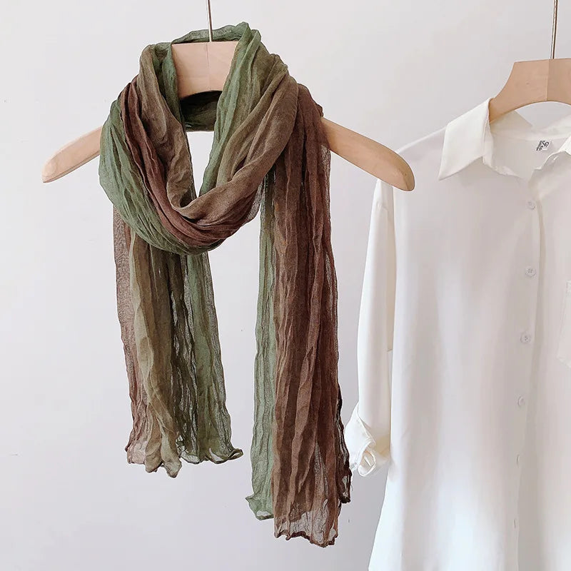 Écharpe en Coton et Lin Dégradé pour Femme, Châle, Version Coréenne,