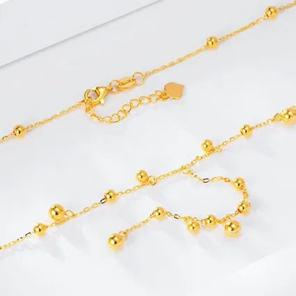 Collier en or véritable 24 carats avec pompon, chaîne de clavicule pour petite amie, tempérament et haut de gamm
