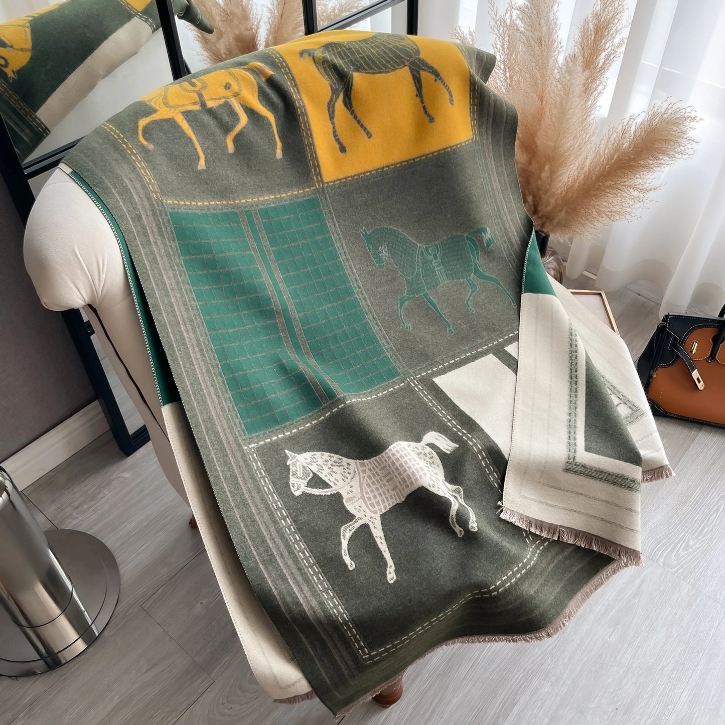 AF-Écharpe en cachemire,  de luxe, pour femme, imprimé cheval, chaude couverture pashmina, poncho, fo