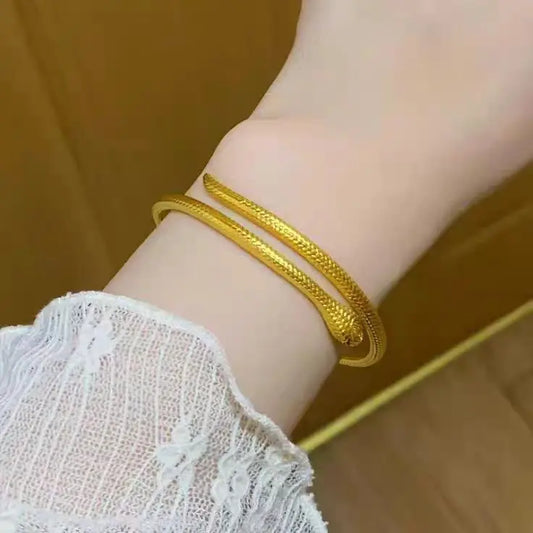 Bracelet en forme de serpent, en or pur, or 24 carats,  pour femme, bracelet réglable, à la mode,