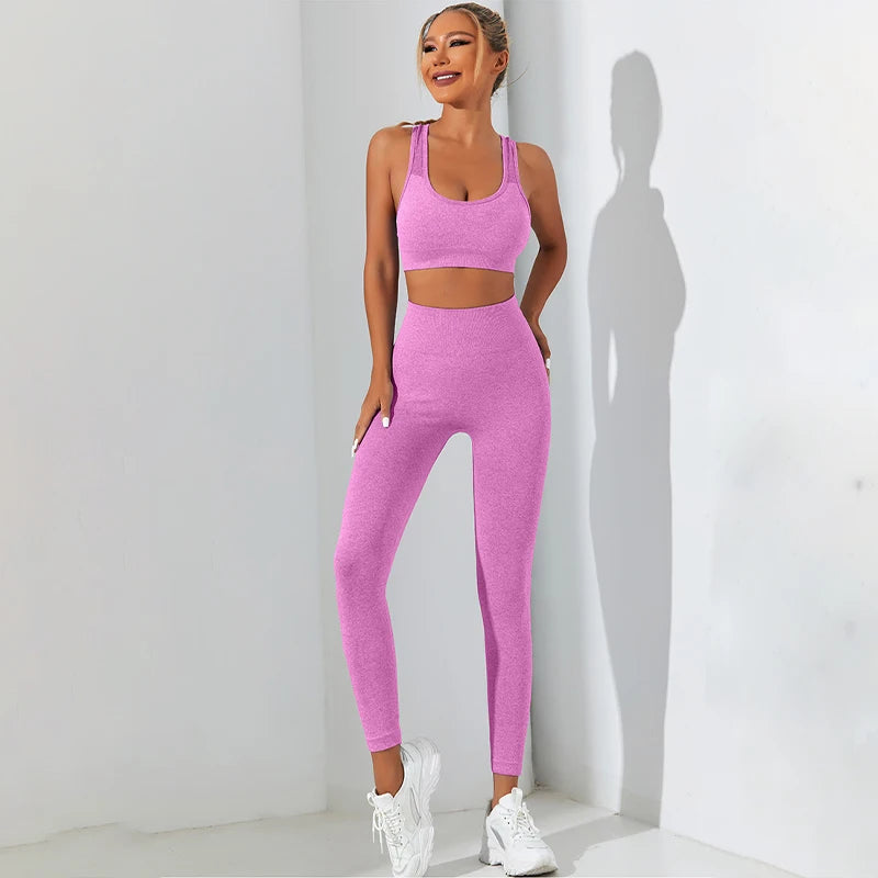 a-ensemble de yoga 2 pièces pour femmes, soutien-gorge de sport respirant, taille haute, pantalon serré,