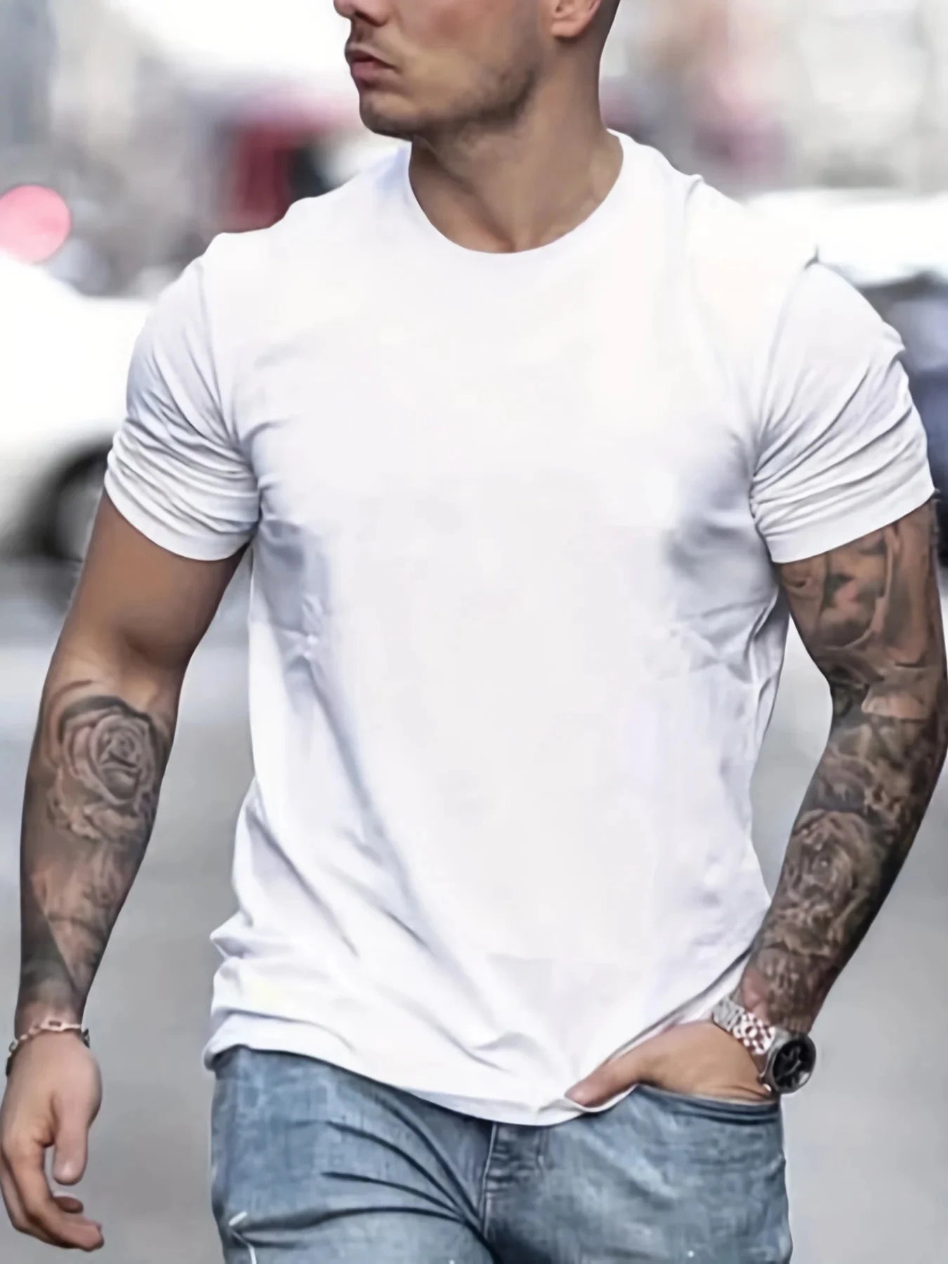 T-shirt ample à manches courtes et col rond pour homme, haut décontracté, 100% coton
