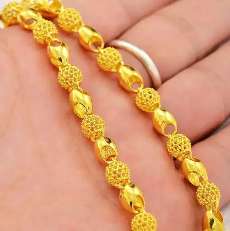 Collier de perles creuses en or 18 carats pour femme, cadeau de bijoux exquis,
