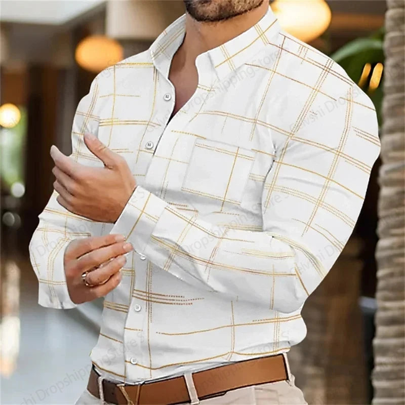 chemise pour homme d'affaires, chemises de bureau à manches longues, chemise hawaïenne homme, mode décontracté, boutonné, rayé,