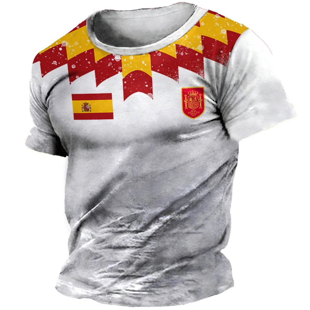T-Shirt homme et femme, été, à manches courtes,  impression 3D drapeau espagne
