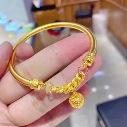 bracelet en or, rétro, bracelet femme, cloche, 24K pur or, solide bracelet;
