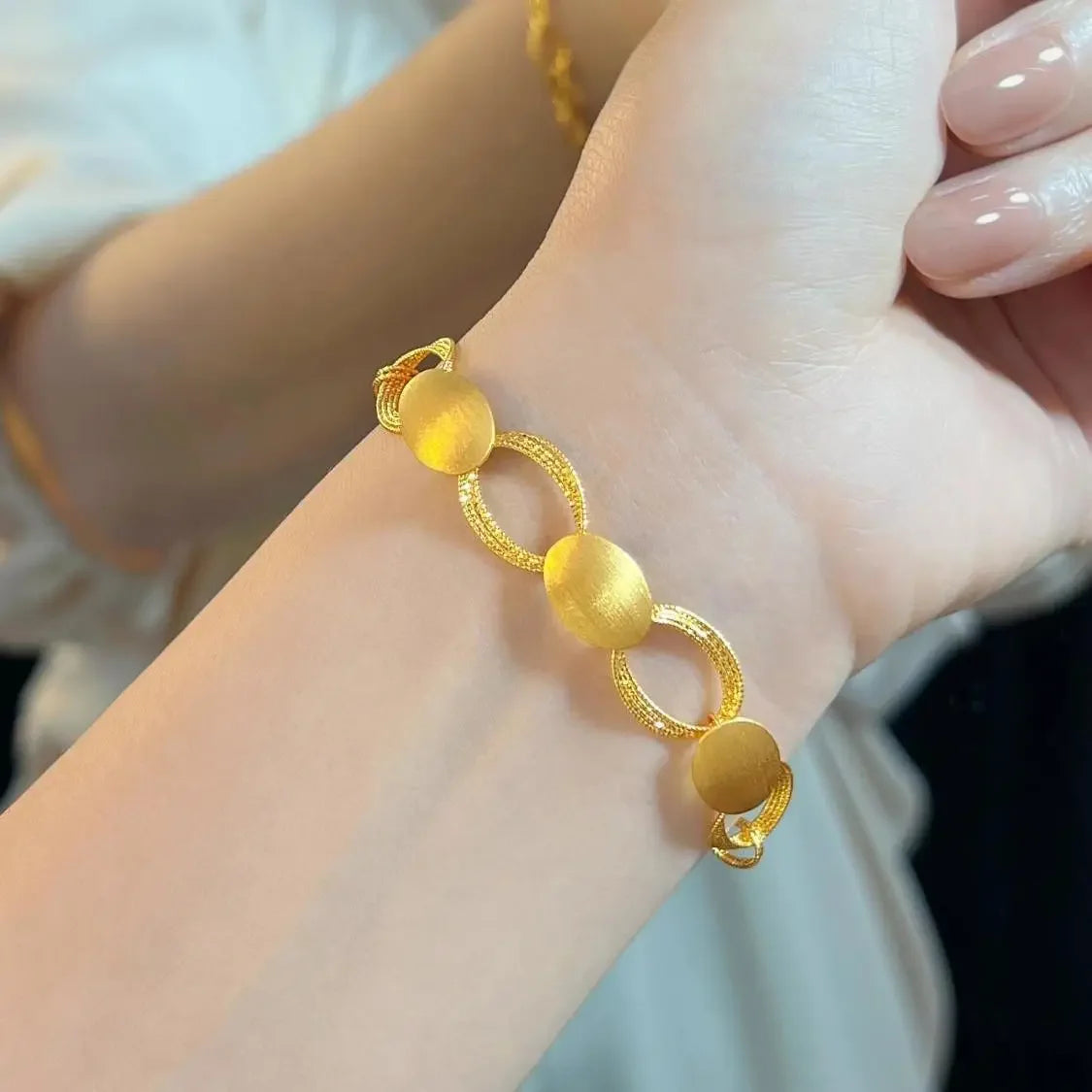 or véritable 24 carats, artisanat brossé, collier narimbriqué, bracelet en or,