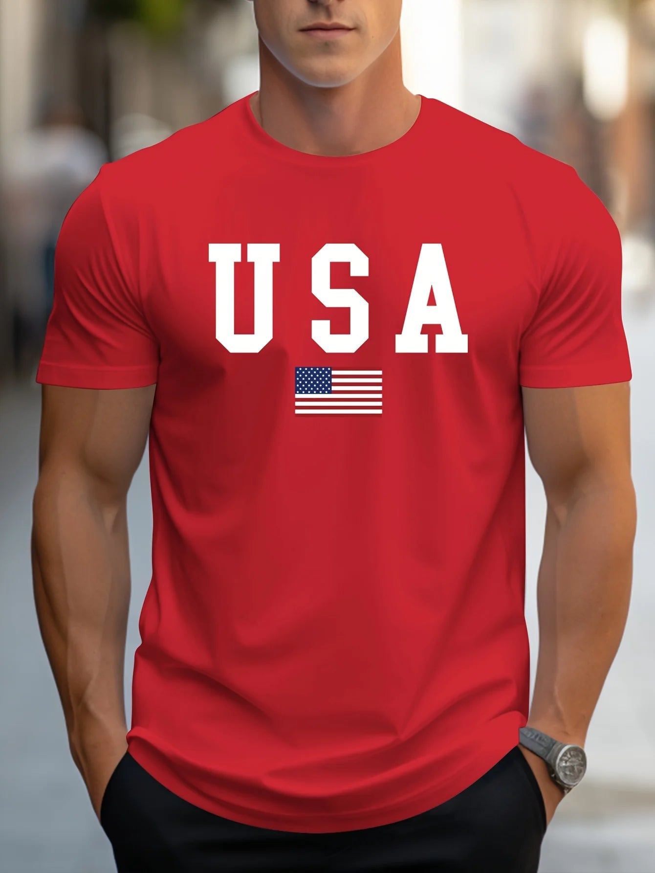 T-shirt à manches courtes et col rond pour homme, décontracté, coupe ample, imprimé USA, pur coton,