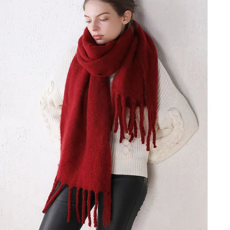 a-écharpe d'hiver, chaud, couleur unie, couverture longue -a