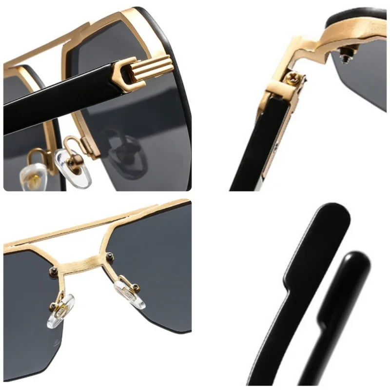 a-lunettes de soleil rétro carrées pour homme et femme, monture métallique de luxe, tendance, UV400,