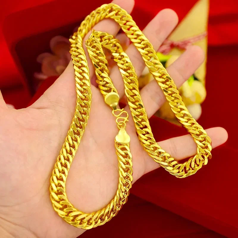 collier en or 18 carats pour homme et femme, chaîne plate, simple et élégante, longueur dominatrice, 60 cm,