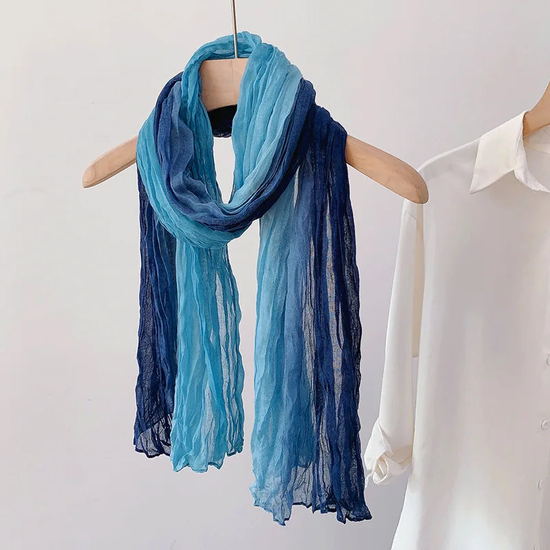 Écharpe en Coton et Lin Dégradé pour Femme, Châle, Version Coréenne,