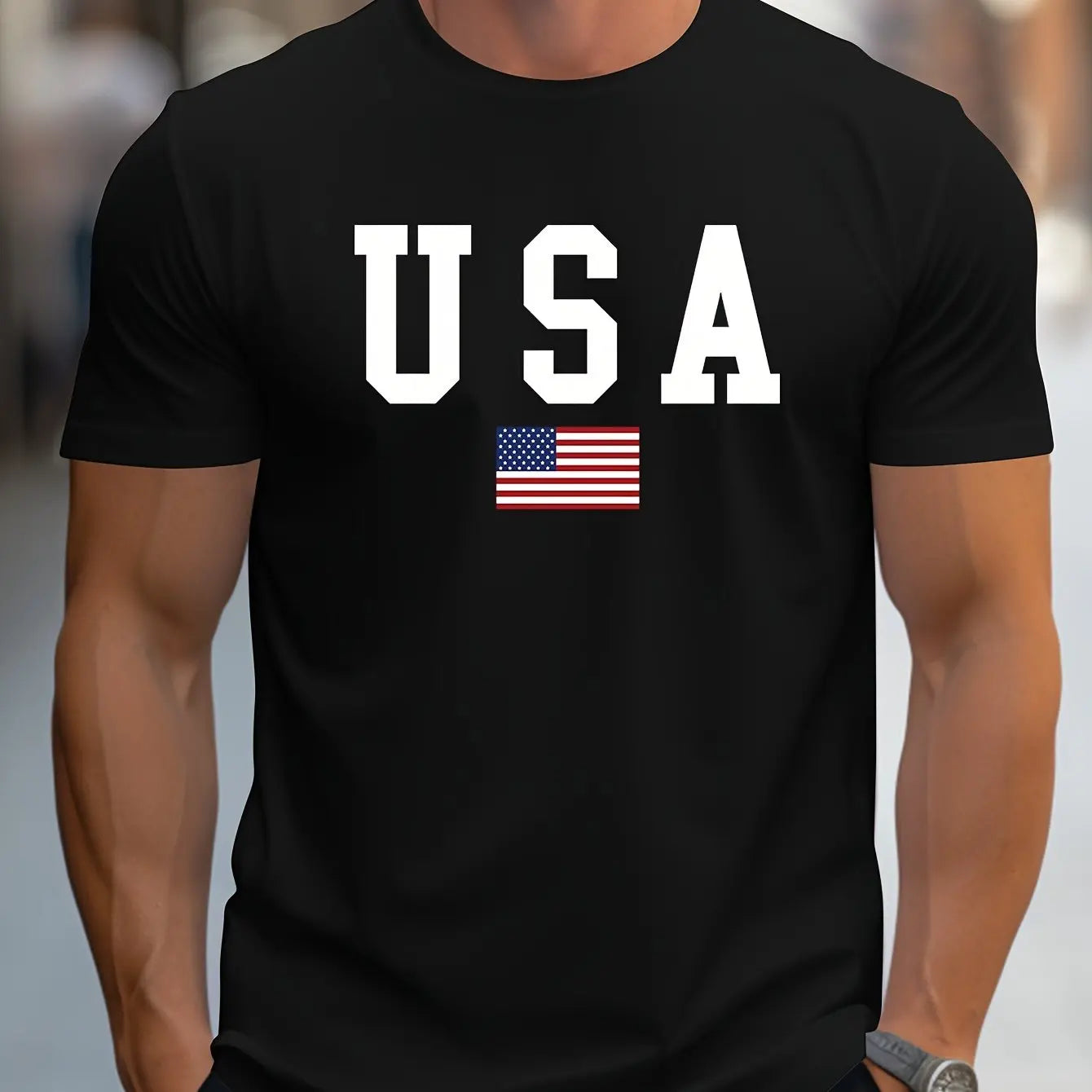 T-shirt à manches courtes et col rond pour homme, décontracté, coupe ample, imprimé USA, pur coton,