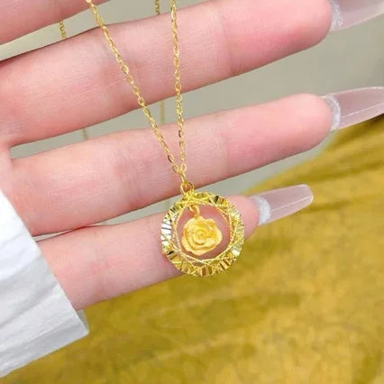 Collier jaune 24 carats pour femme, pendentif fleur clignotante, bijoux en or véritable