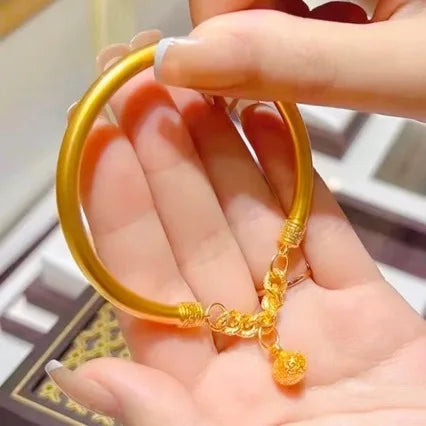 bracelet en or, rétro, bracelet femme, cloche, 24K pur or, solide bracelet;