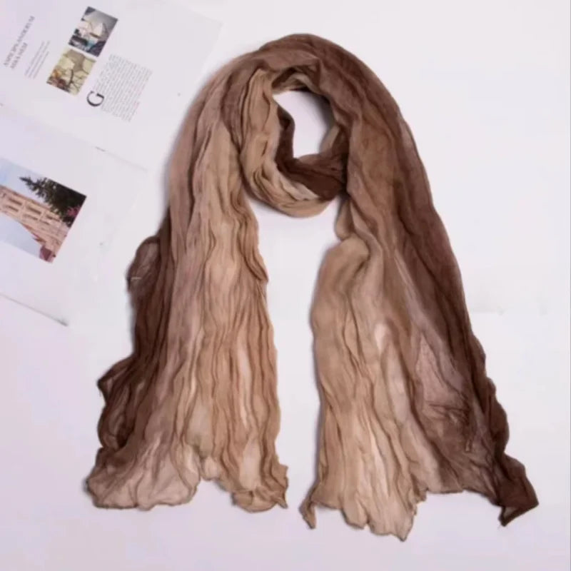 Écharpe en Coton et Lin Dégradé pour Femme, Châle, Version Coréenne,