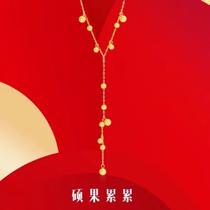 Collier en or véritable 24 carats avec pompon, chaîne de clavicule pour petite amie, tempérament et haut de gamm