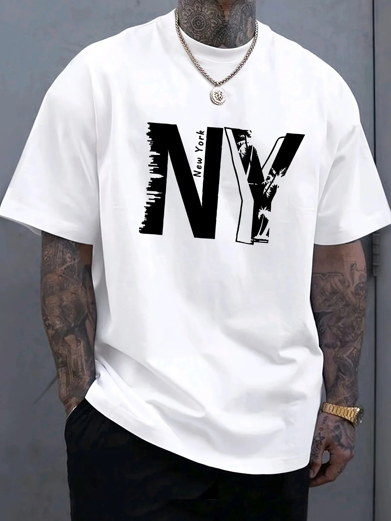 T-shirt à Manches Courtes et Col Rond pour Homme, Vêtement Décontracté, Ample, en Coton Pur,