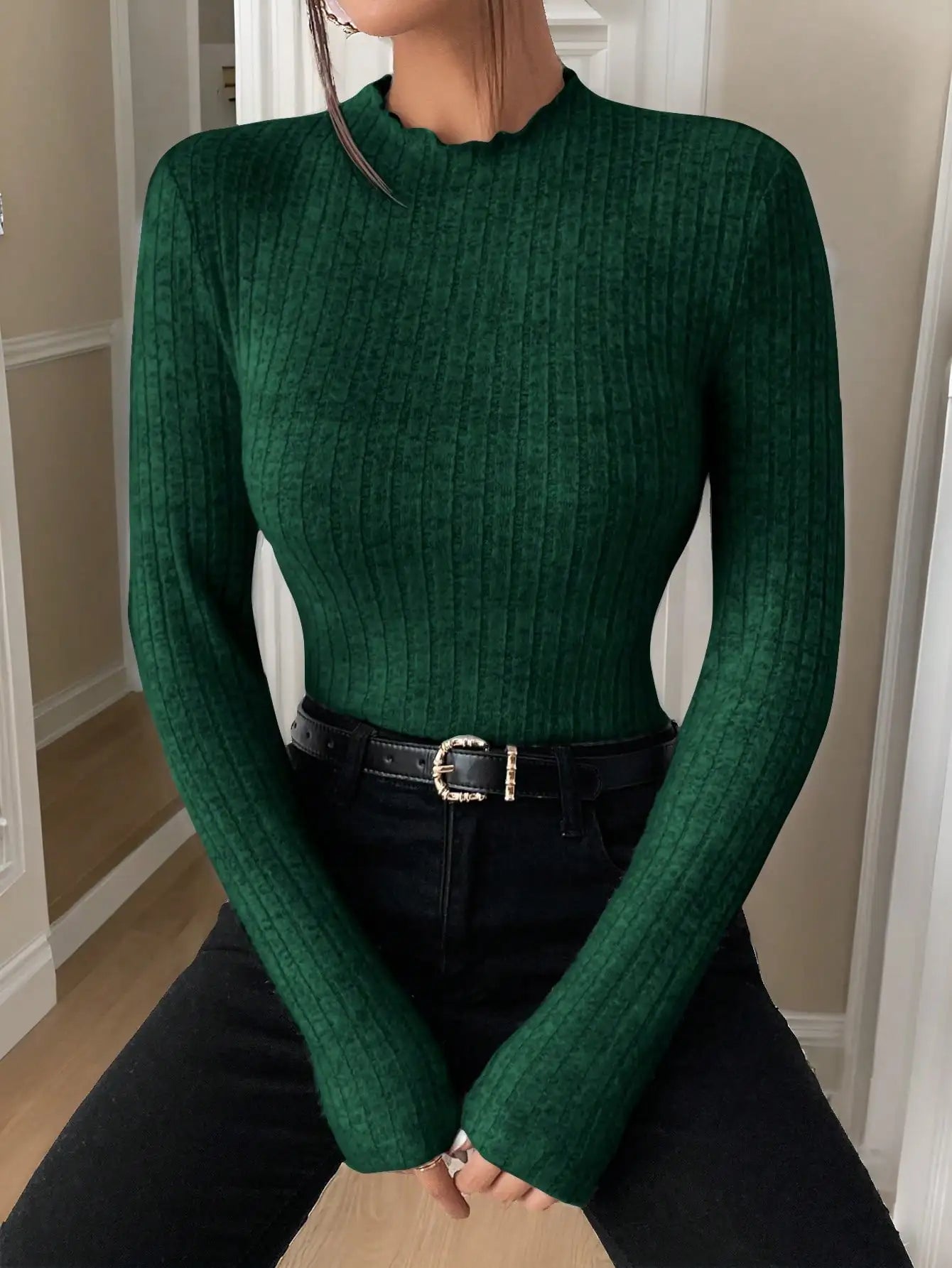pull décontracté d'automne et d'hiver,  rayé, à mi-col en dentelle pour femme,