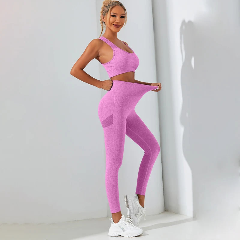 a-ensemble de yoga 2 pièces pour femmes, soutien-gorge de sport respirant, taille haute, pantalon serré,