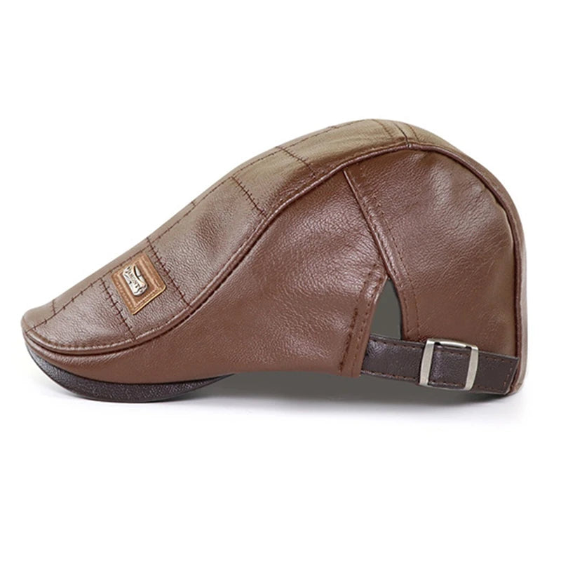 béret homme en cuir véritable, casquette plate, mâle,  réglable,  de haute qualité