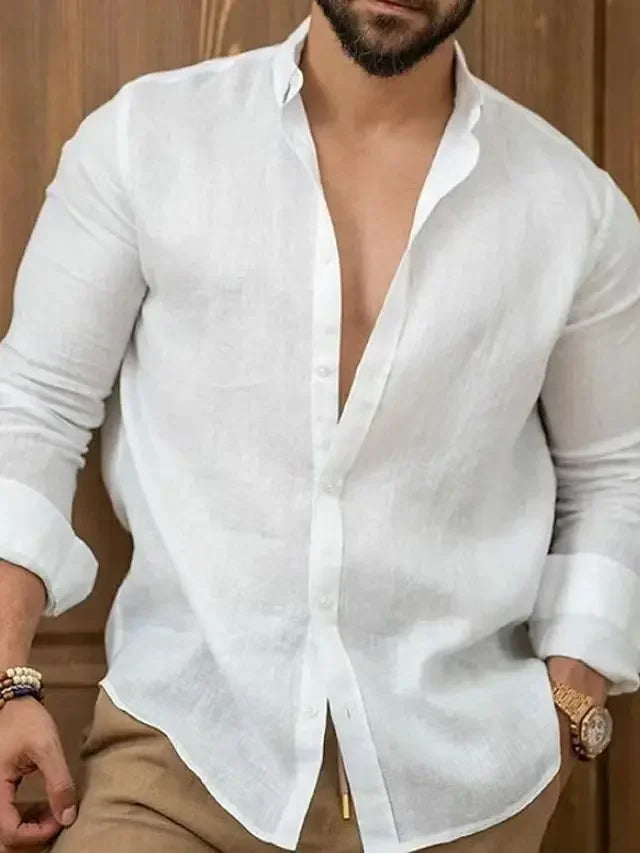 Chemise à manches longues en coton et lin pour homme