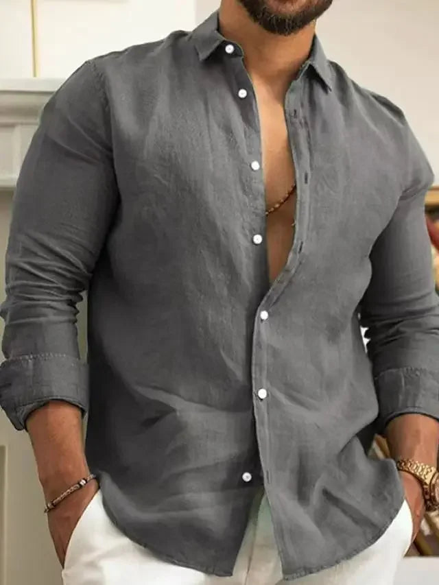 Chemise à manches longues en coton et lin pour homme