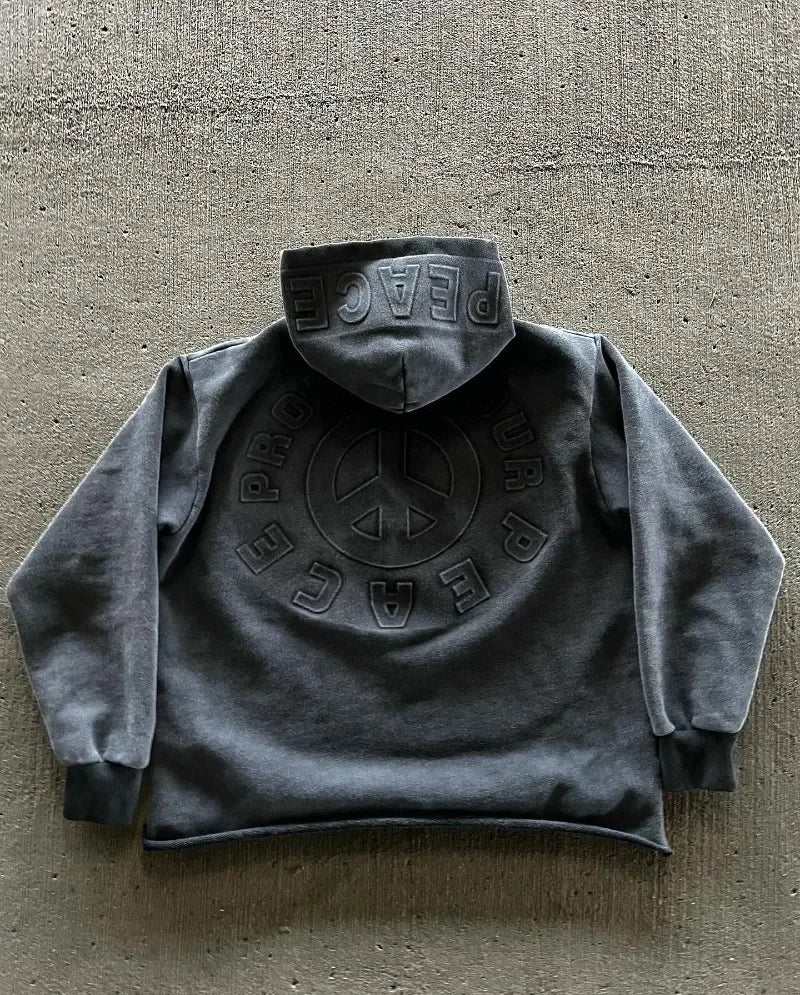 Sweat à capuche brodé alphabet vintage pour hommes, , tendance High Street, mode décontractée