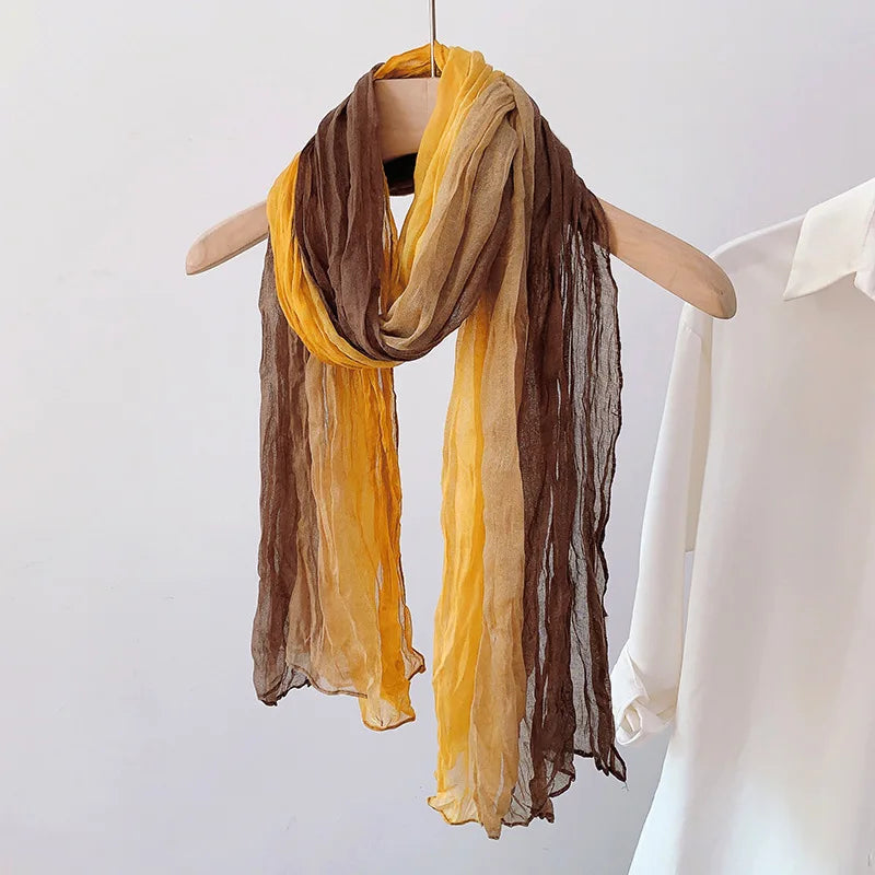 Écharpe en Coton et Lin Dégradé pour Femme, Châle, Version Coréenne,