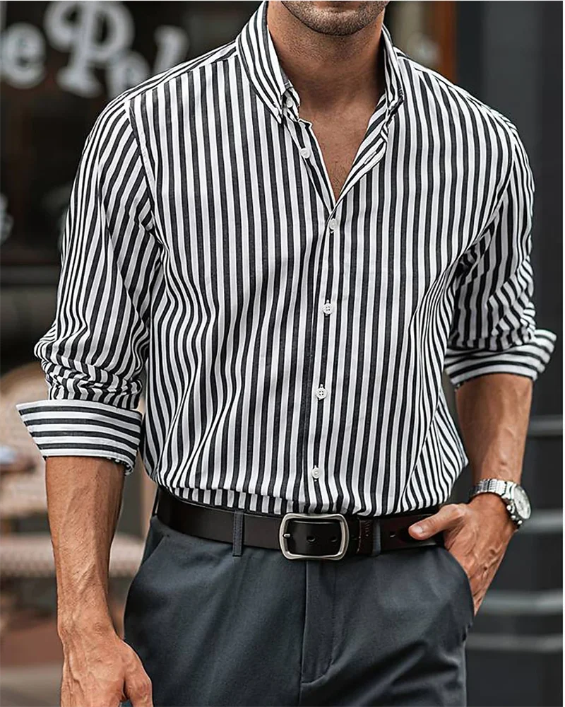 chemise boutonnée à manches longues pour homme, chemise d'été, rayée, chemise de villégiatu