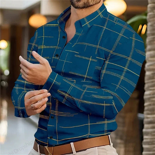 chemise pour homme d'affaires, chemises de bureau à manches longues, chemise hawaïenne homme, mode décontracté, boutonné, rayé,