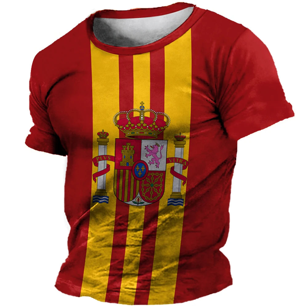 T-Shirt homme et femme, été, à manches courtes,  impression 3D drapeau espagne