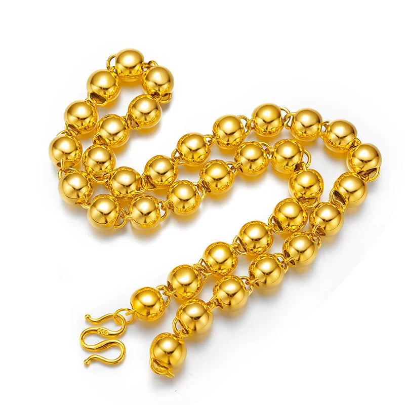 Collier en or véritable, AU999, chaîne de boules, bijou dominateur 24K pour homme et femme,