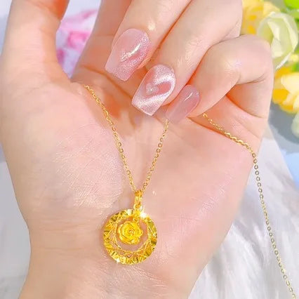 Collier jaune 24 carats pour femme, pendentif fleur clignotante, bijoux en or véritable