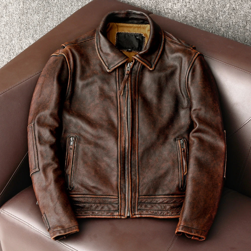 veste en cuir véritable pour homme