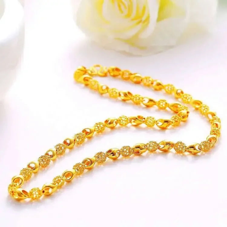 Collier de perles creuses en or 18 carats pour femme, cadeau de bijoux exquis,
