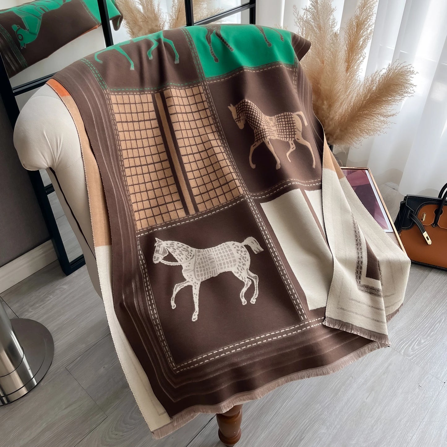 AF-Écharpe en cachemire,  de luxe, pour femme, imprimé cheval, chaude couverture pashmina, poncho, fo