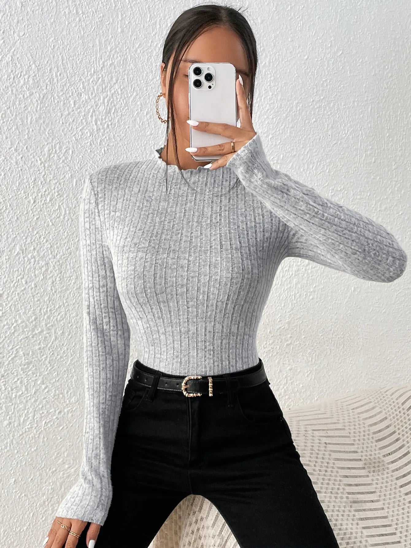 pull décontracté d'automne et d'hiver,  rayé, à mi-col en dentelle pour femme,
