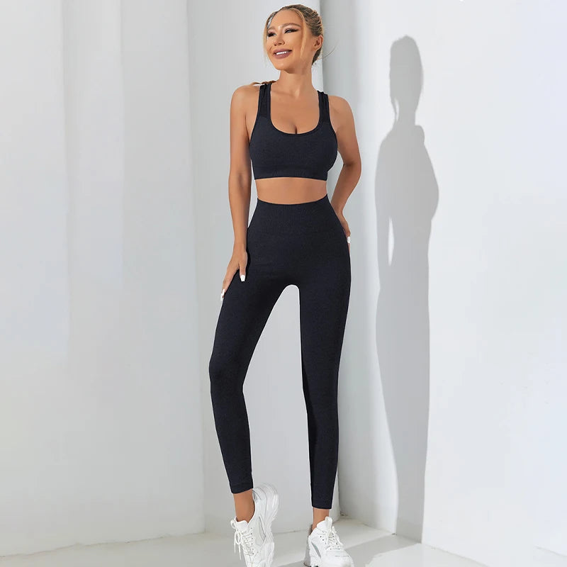 a-ensemble de yoga 2 pièces pour femmes, soutien-gorge de sport respirant, taille haute, pantalon serré,