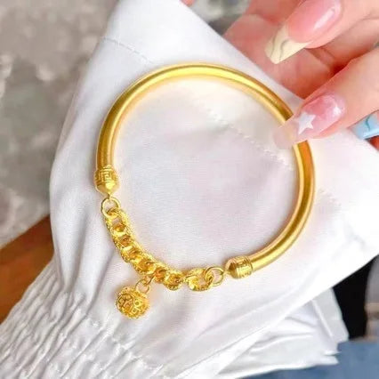 bracelet en or, rétro, bracelet femme, cloche, 24K pur or, solide bracelet;